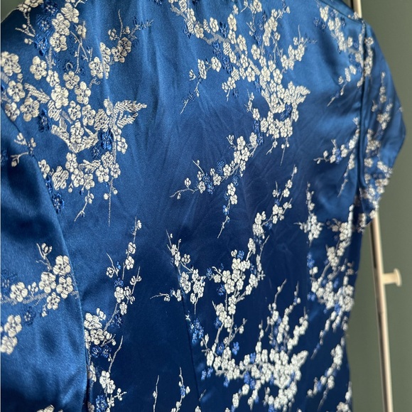 Blue Floral Cheongsam Dress Y2K Satin Chinese Qipao Mini Dress Size S - Picture 7 of 9